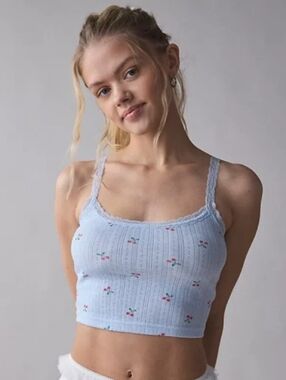 OUT FROM UNDER Angie Pointelle Cami In Cherry Baby Blue Urban Outfitters Medium